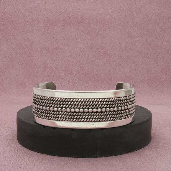 navajo sterling silver ron yazzie beaded & braided cuff bracelet size 6.75in - Picture 1 of 3